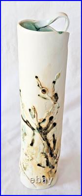 Gorgeous tall unusual studio pottery floral decorated porcelain vase