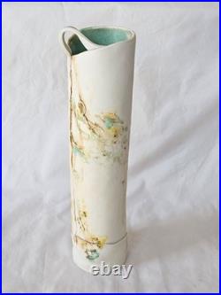 Gorgeous tall unusual studio pottery floral decorated porcelain vase