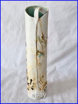 Gorgeous tall unusual studio pottery floral decorated porcelain vase