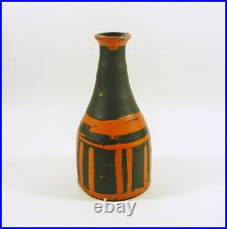 Gorka Livia, Black & Orange Striped Retro Vase 7.8, 1950's Art Pottery! (g358)