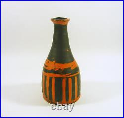 Gorka Livia, Black & Orange Striped Retro Vase 7.8, 1950's Art Pottery! (g358)