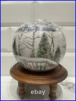 HandPainted Russian Winter Landscape Studio Pottery Vase Birch Trees. Signed Mark