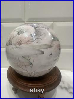 HandPainted Russian Winter Landscape Studio Pottery Vase Birch Trees. Signed Mark HandPainted Russian Winter Landscape Studio Pottery Vase Birch Trees. Signed Mark