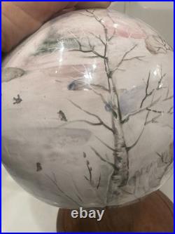 HandPainted Russian Winter Landscape Studio Pottery Vase Birch Trees. Signed Mark