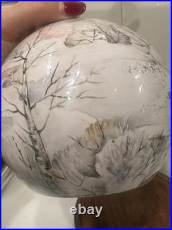 HandPainted Russian Winter Landscape Studio Pottery Vase Birch Trees. Signed Mark