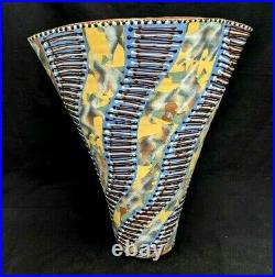 Handmade Studio Art Pottery Cat Vase Signed NS or SN 14.5 Tall Art Deco