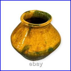 Handmade Studio Pottery Vase Honey Glaze Signed FR 10.5cm Artisan Ceramic