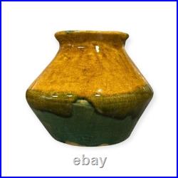 Handmade Studio Pottery Vase Honey Glaze Signed FR 10.5cm Artisan Ceramic