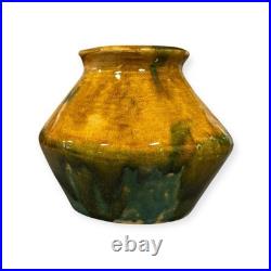 Handmade Studio Pottery Vase Honey Glaze Signed FR 10.5cm Artisan Ceramic