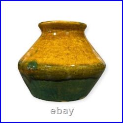 Handmade Studio Pottery Vase Honey Glaze Signed FR 10.5cm Artisan Ceramic
