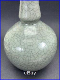 Harding Black 1972 Ceramic Celadon Crackle Bottle Vase Texas Studio Pottery
