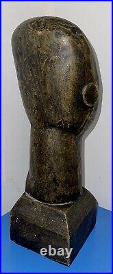 Heavy Geometric Cycladic Style Ceramic Bronzed Head Of Man 38cm High