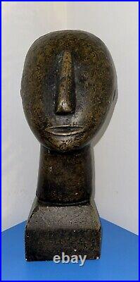 Heavy Geometric Cycladic Style Ceramic Bronzed Head Of Man 38cm High
