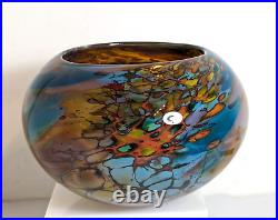 Heavy Peter Layton Studio Glass Lagoon Bowl / Vase Glassblowing London Signed