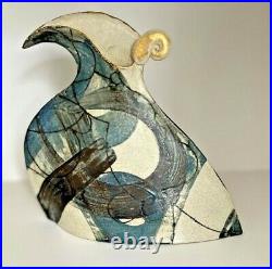 Helen Martino slab built studio pottery vase abstract design, gold leaf rim