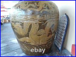 Huge 33 Asian Chinese Egg Storage Dragon Pot Vase Planter Urn Pottery