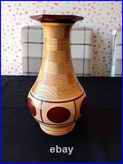 I. W. Robinson Segmented Wood Baluster Vase Signed Ltd Ed Elm Purpleheart Maple