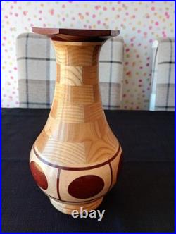 I. W. Robinson Segmented Wood Baluster Vase Signed Ltd Ed Elm Purpleheart Maple