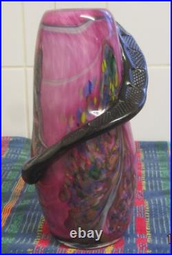 J. SANTOS Studio Handblown Multicoloured Vase With Serpent Applied, 1 Off J. SANTOS Studio Handblown Multicoloured Vase With Serpent Applied, 1 Off