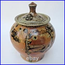 Jane Hamlyn MBE, vintage British studio pottery salt glazed jar and cover, c1979