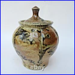 Jane Hamlyn MBE, vintage British studio pottery salt glazed jar and cover, c1979