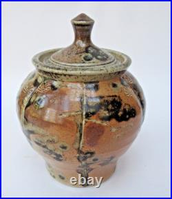 Jane Hamlyn MBE, vintage British studio pottery salt glazed jar and cover, c1979