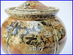 Jane Hamlyn MBE, vintage British studio pottery salt glazed jar and cover, c1979