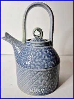 Jane Hamlyn Studio Pottery Teapot Salt Glazed Incised Signed Stoneware 18cmH
