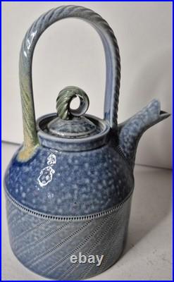 Jane Hamlyn Studio Pottery Teapot Salt Glazed Incised Signed Stoneware 18cmH