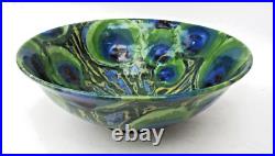 Janice Tchalenko, Dartington Pottery, studio pottery Peacock large bowl, c1990 Janice Tchalenko, Dartington Pottery, studio pottery Peacock large bowl, c1990