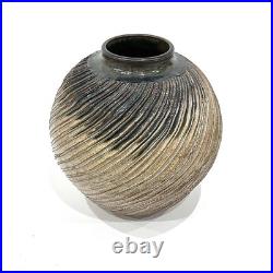Japanese Shigaraki Ware Vase Hanaire Kaki Signed Studio Pottery with Tomobako