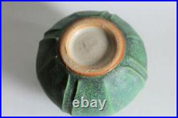 Jemerick Pottery 1999 SJ Mottled Matte Green w Bud VASE Grueby-esque Arts Crafts