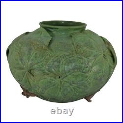 Jemerick Pottery Large Grueby Green Applied Leaves Flower Buds Bulbous Vase