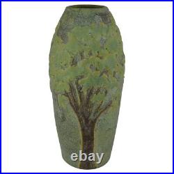 Jemerick Pottery Matte Green Arts and Crafts Scenic Trees Vase