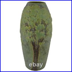 Jemerick Pottery Matte Green Arts and Crafts Scenic Trees Vase