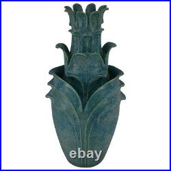 Jemerick Pottery Mottled Blue Green Three Tiered Folded Leaf Floor Vase