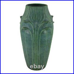 Jemerick Pottery Mottled Green Flowers And Leaves Tall Arts And Crafts Vase