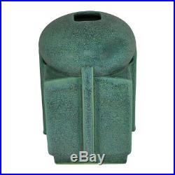 Jemerick Pottery Mottled Matte Green Buttressed Architectural Vase 151P