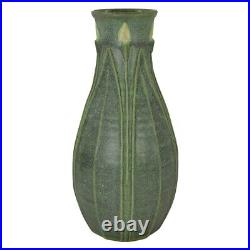 Jemerick Studio Pottery Arts And Crafts Yellow Buds Mottled Green Ceramic Vase