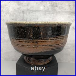 Jim Malone Stoneware bowl Tenmoku glaze Incised Decoration Diam 14cm #2464