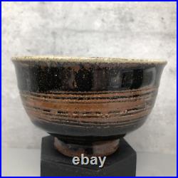 Jim Malone Stoneware bowl Tenmoku glaze Incised Decoration Diam 14cm #2464