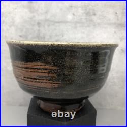 Jim Malone Stoneware bowl Tenmoku glaze Incised Decoration Diam 14cm #2464