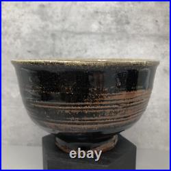 Jim Malone Stoneware bowl Tenmoku glaze Incised Decoration Diam 14cm #2464