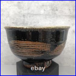 Jim Malone Stoneware bowl Tenmoku glaze Incised Decoration Diam 14cm #2464