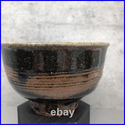 Jim Malone Stoneware bowl Tenmoku glaze Incised Decoration Diam 14cm #2464