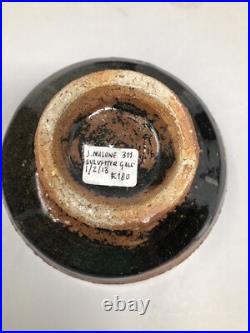 Jim Malone Stoneware bowl Tenmoku glaze Incised Decoration Diam 14cm #2464