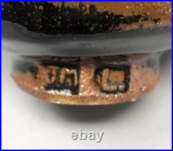 Jim Malone Stoneware bowl Tenmoku glaze Incised Decoration Diam 14cm #2464