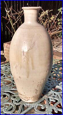 Jim Malone fine and very large incised ash glazed studio pottery stoneware vase