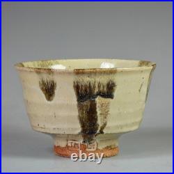 Jim Malone stoneware bowl with a green ash glaze & iron decoration 6.4 dia. VGC