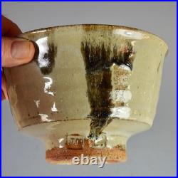 Jim Malone stoneware bowl with a green ash glaze & iron decoration 6.4 dia. VGC